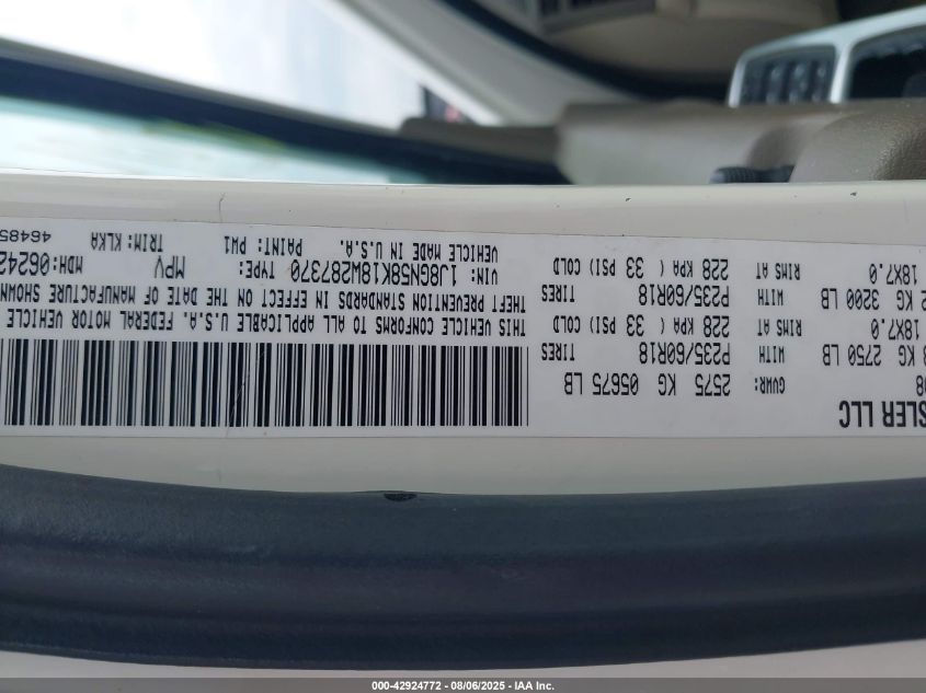 2008 Jeep Liberty Limited Edition VIN: 1J8GN58K18W287370 Lot: 42924772