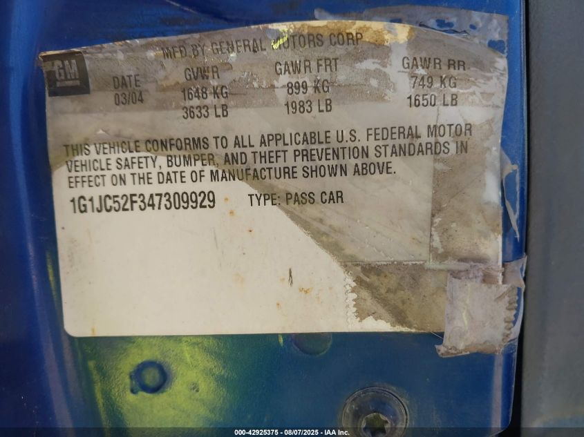 2004 Chevrolet Cavalier VIN: 1G1JC52F347309929 Lot: 42925375