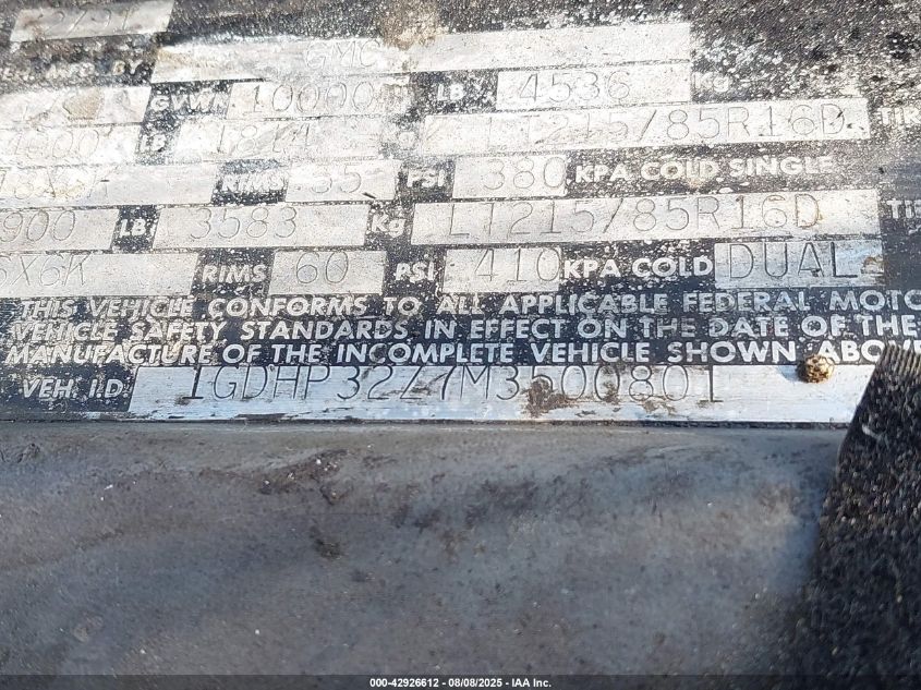 1991 GMC Forward Control Chassis P3500 VIN: 1GDHP32Z7M3500801 Lot: 42926612