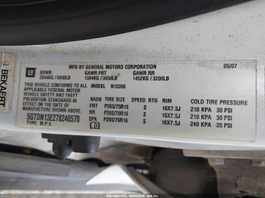 2007 Hummer H3 Suv VIN: 5GTDN13E278246570 Lot: 42927373