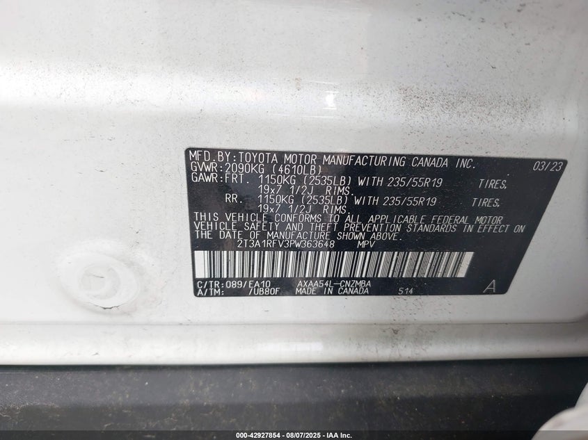 VIN 2T3A1RFV3PW363648 2023 TOYOTA RAV4 XLE PREMIUM
