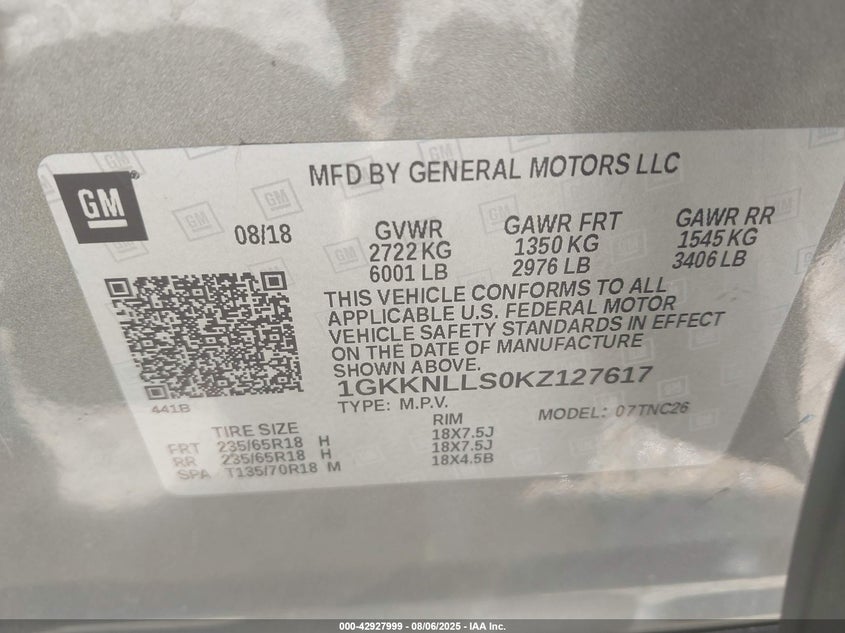 2019 GMC ACADIA SLE-2 - 1GKKNLLS0KZ127617