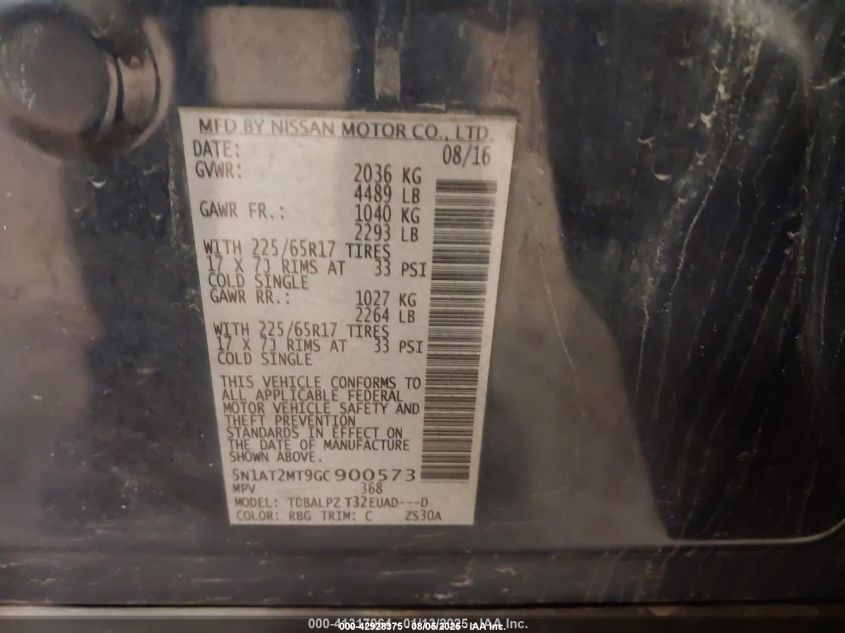 2016 Nissan Rogue S VIN: 5N1AT2MT9GC900573 Lot: 42928375