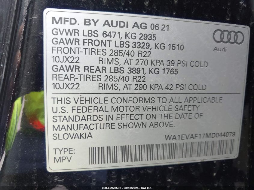 2021 Audi Q8 - WA1EVAF17MD044079