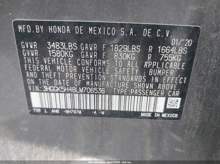 2020 HONDA FIT LX 3HGGK5H48LM706536