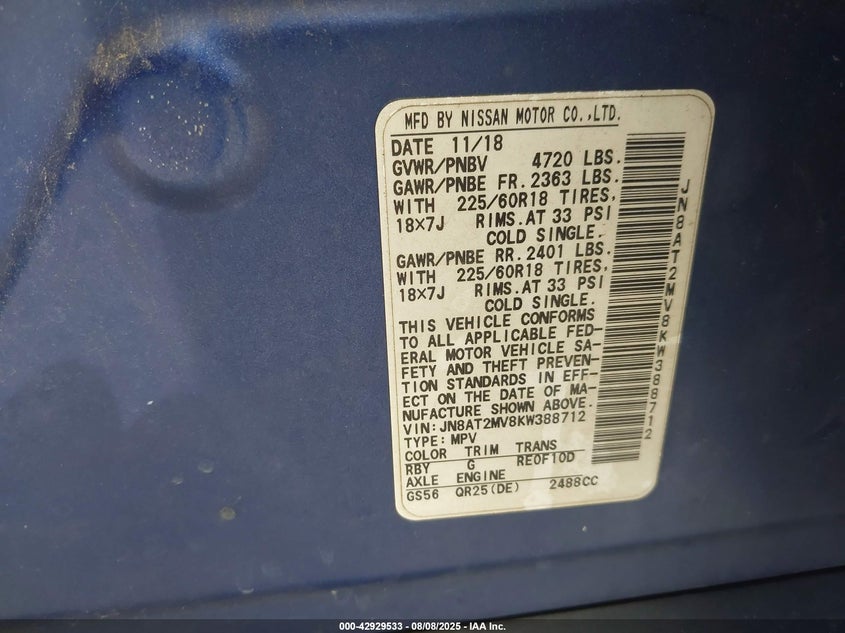 2019 NISSAN ROGUE SV - JN8AT2MV8KW388712