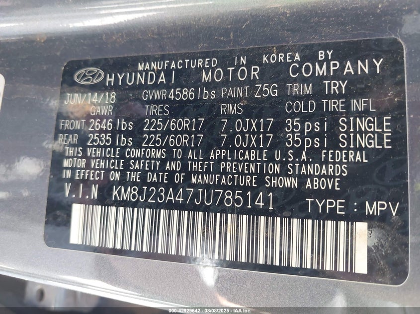 2018 HYUNDAI TUCSON SE - KM8J23A47JU785141