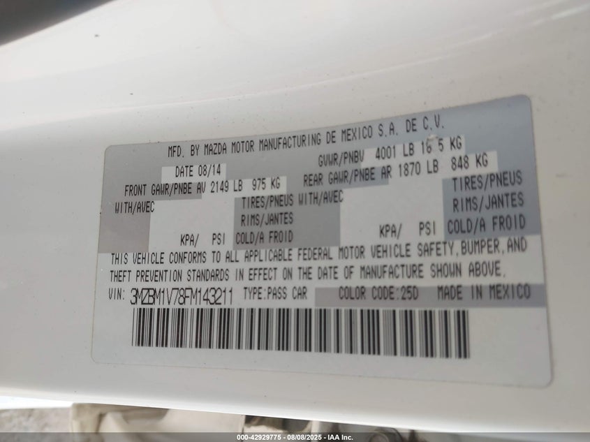 2015 MAZDA MAZDA3 I TOURING - 3MZBM1V78FM143211