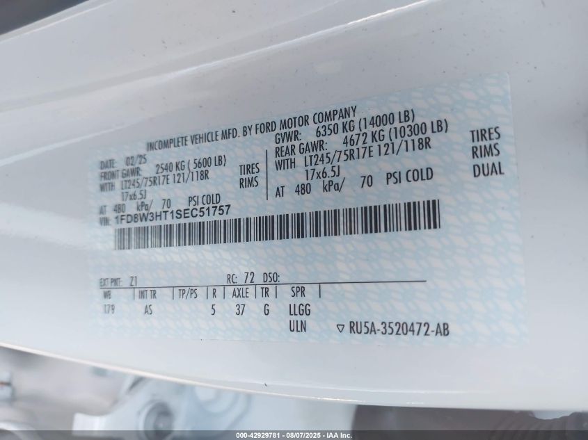 2025 Ford F-350 Chassis Xl VIN: 1FD8W3HT1SEC51757 Lot: 42929781