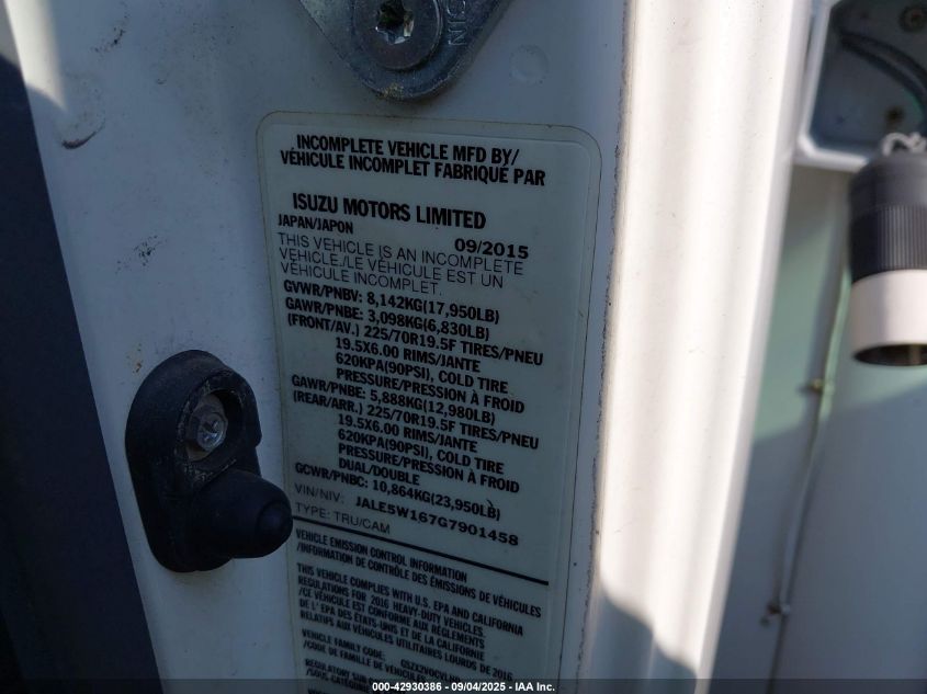 2016 Isuzu Dsl Reg At VIN: JALE5W167G7901458 Lot: 42930386