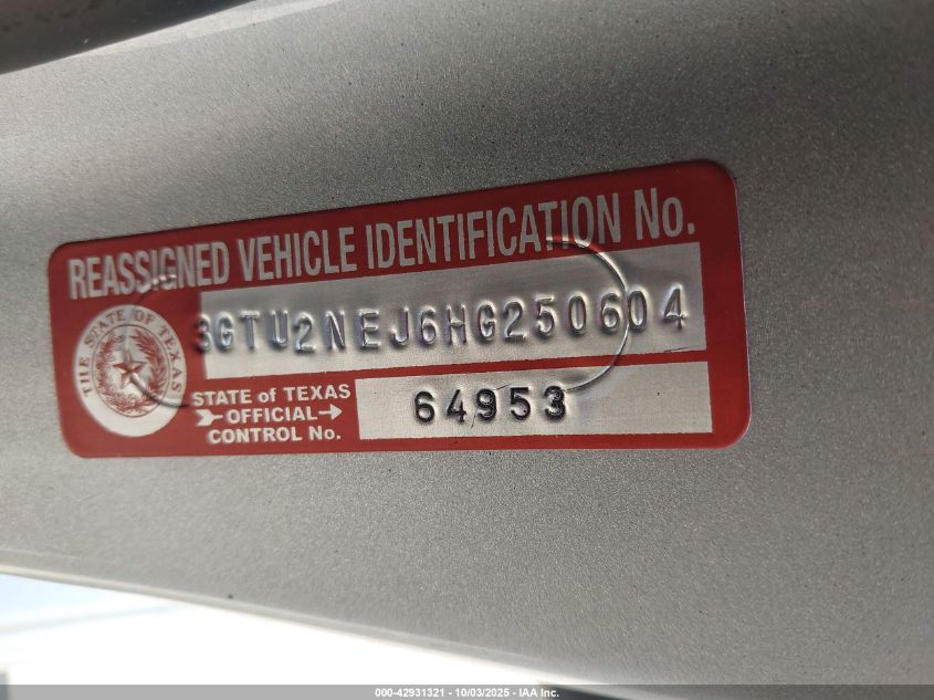 2017 GMC Sierra 1500 Slt VIN: 3GTU2NEJ6HG250604 Lot: 42931321