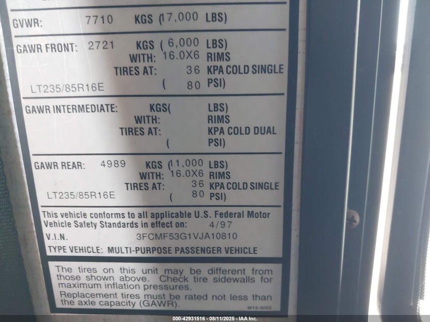 3FCMF53G1VJA10810 1997 FORD  photo no. 9