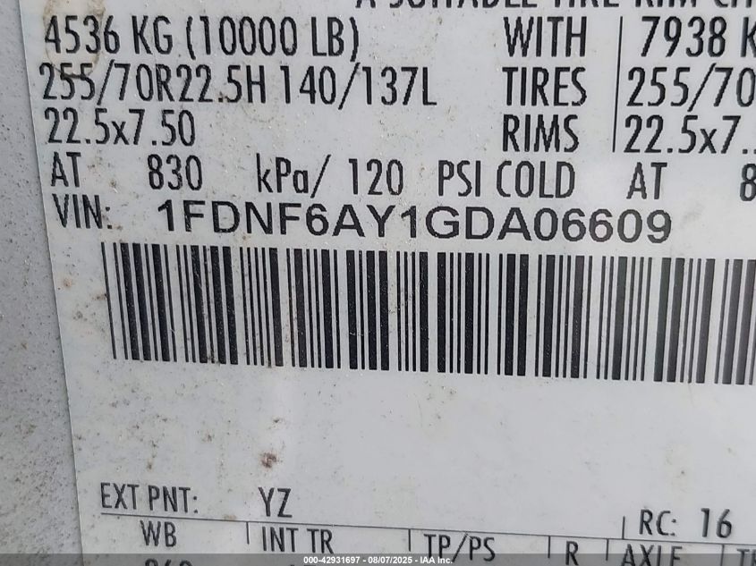 2016 Ford F-650 Gas VIN: 1FDNF6AY1GDA06609 Lot: 42931697