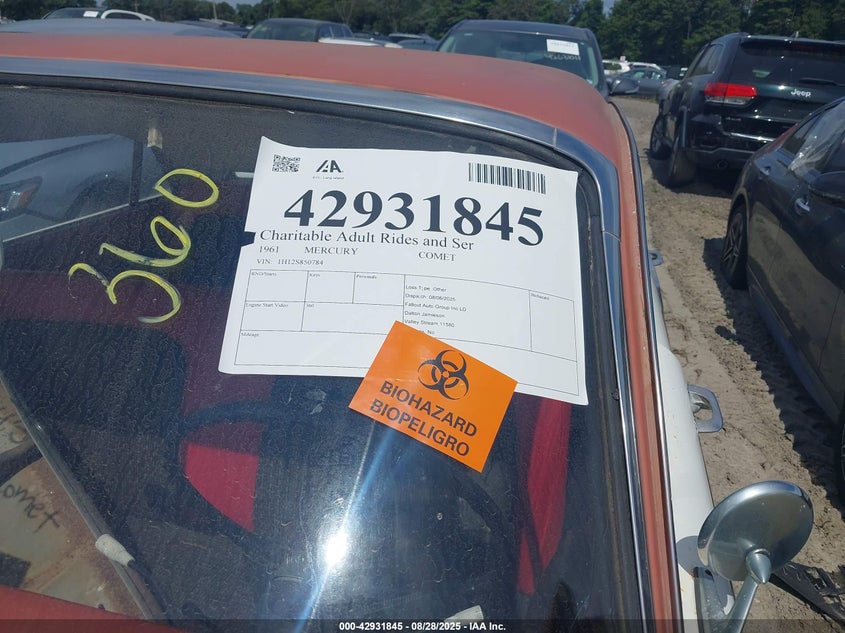 1961 Mercury Comet VIN: 1H12S850784 Lot: 42931845