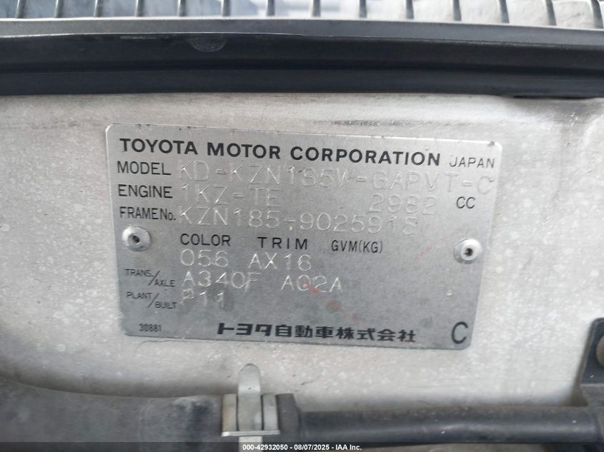 1998 Toyota Hilux VIN: KZN1859025915 Lot: 42932050