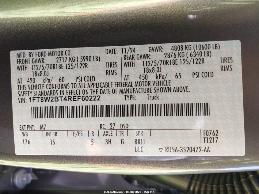 2024 Ford F-250 Xl VIN: 1FT8W2BT4REF60222 Lot: 42932530