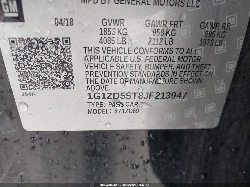 2018 CHEVROLET MALIBU LT - 1G1ZD5ST8JF213947