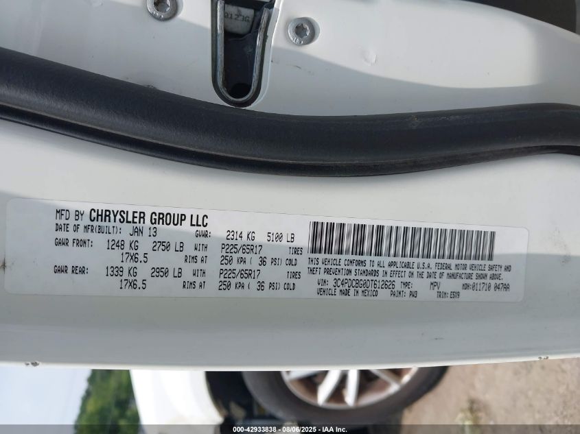 2013 Dodge Journey Sxt VIN: 3C4PDCBG0DT612626 Lot: 42933838