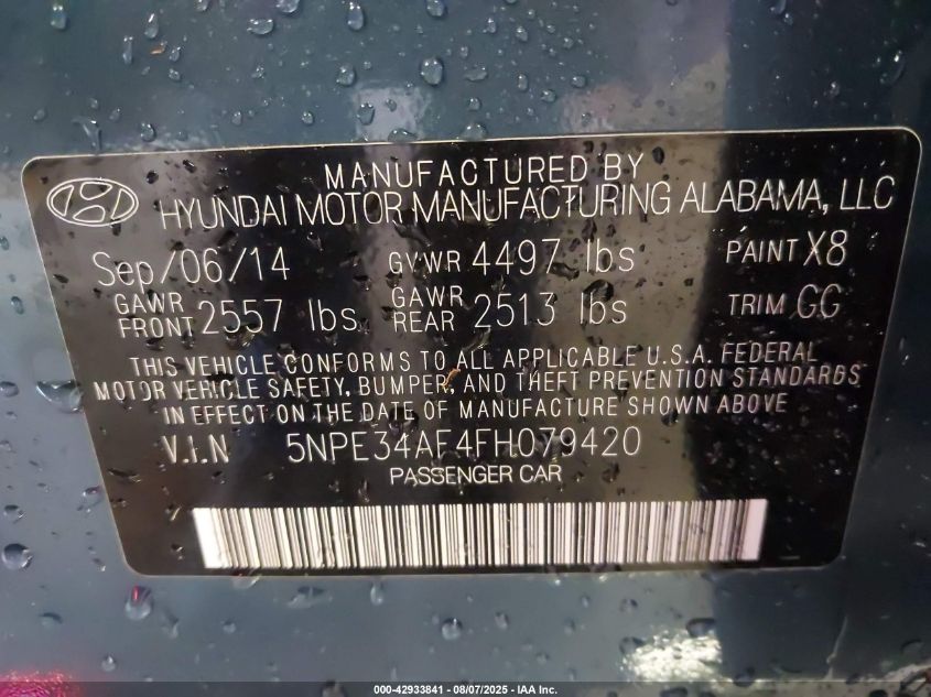 2015 Hyundai Sonata Sport VIN: 5NPE34AF4FH079420 Lot: 42933841