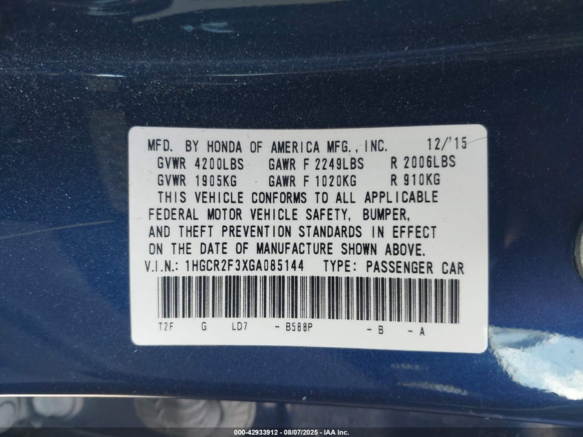 2016 HONDA ACCORD LX - 1HGCR2F3XGA085144