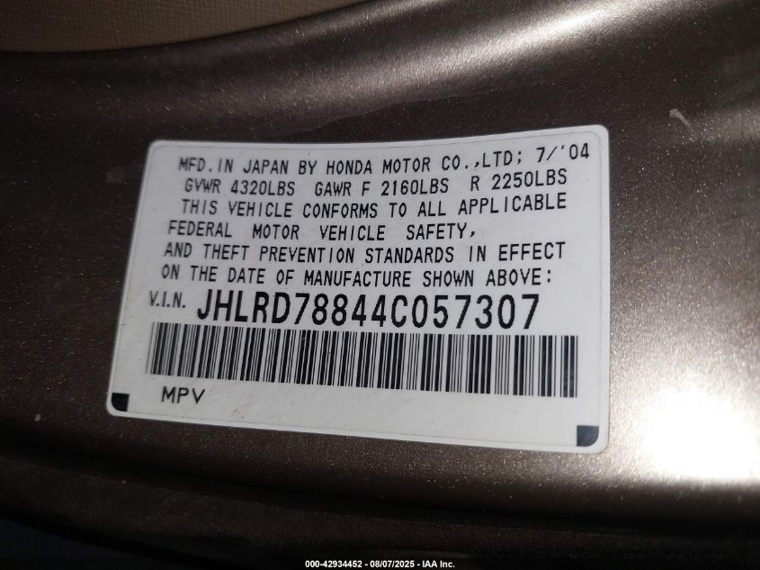 2004 Honda Cr-V Ex VIN: JHLRD78844C057307 Lot: 42934452
