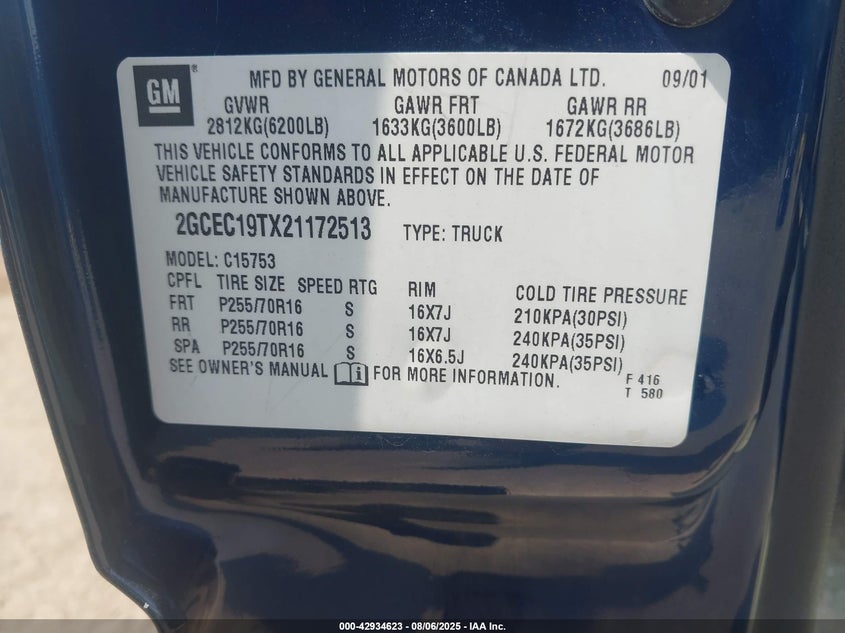 2002 Chevrolet Silverado 1500 Ls VIN: 2GCEC19TX21172513 Lot: 42934623