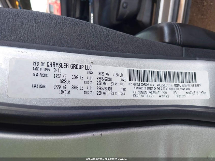 1D4SD4GT7BC600121 2011 DODGE DURANGO photo no. 9