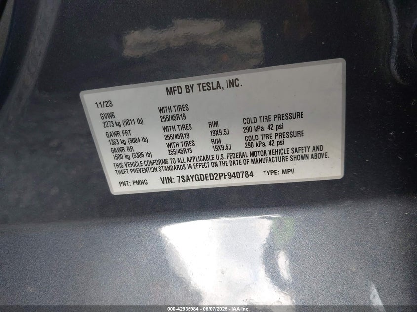 2023 TESLA MODEL Y RWD 7SAYGDED2PF940784