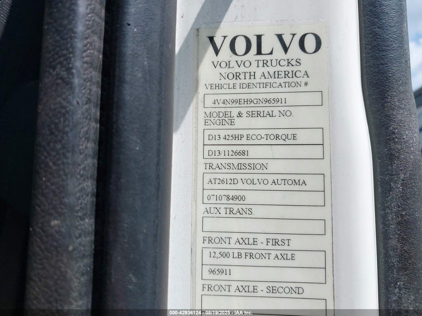 2016 Volvo Vn Vnl VIN: 4V4N99EH9GN965911 Lot: 42936124