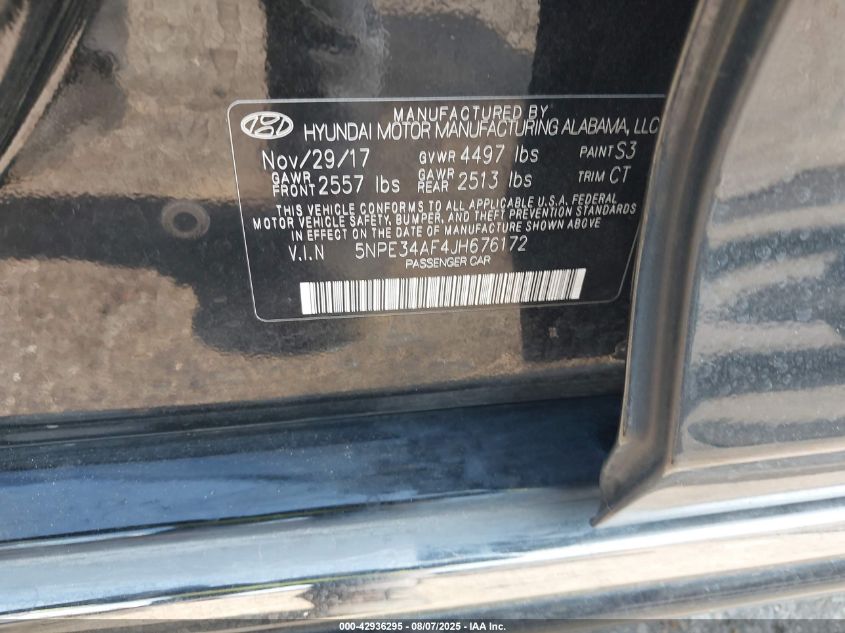 2018 Hyundai Sonata Sport VIN: 5NPE34AF4JH676172 Lot: 42936295