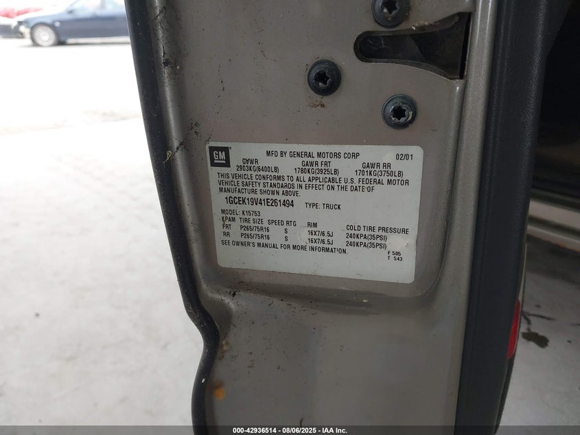 2001 Chevrolet Silverado 1500 Ls VIN: 1GCEK19V41E261494 Lot: 42936514