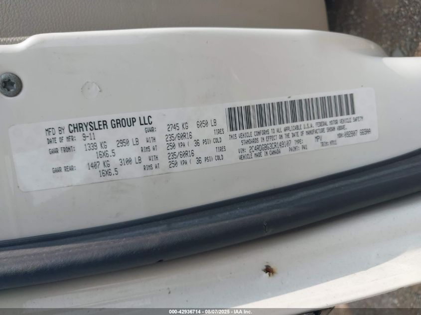 2012 Dodge Grand Caravan Se/Avp VIN: 2C4RDGBG3CR149107 Lot: 42936714