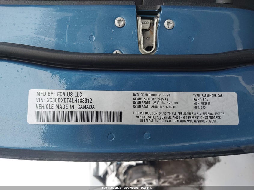 2020 Dodge Charger 5.7 R t Rwd Blue Lot 111042936823 Vin 2C3CDXCT4LH183312
