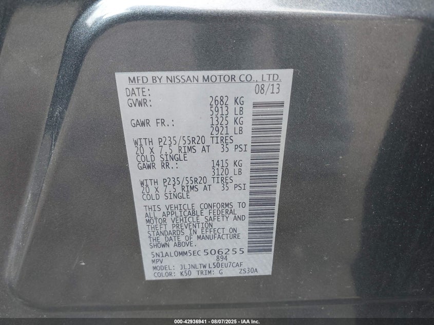 2014 INFINITI QX60 - 5N1AL0MM5EC506255