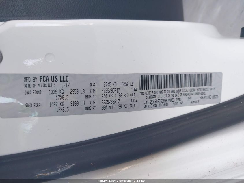 2017 Dodge Grand Caravan Gt VIN: 2C4RDGEG9HR674823 Lot: 42937023