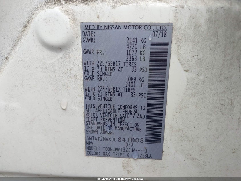 2018 NISSAN ROGUE S - 5N1AT2MVXJC841008