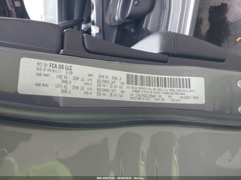 2020 Jeep Grand Cherokee Altitude 4X4 VIN: 1C4RJFAG8LC299047 Lot: 42937341