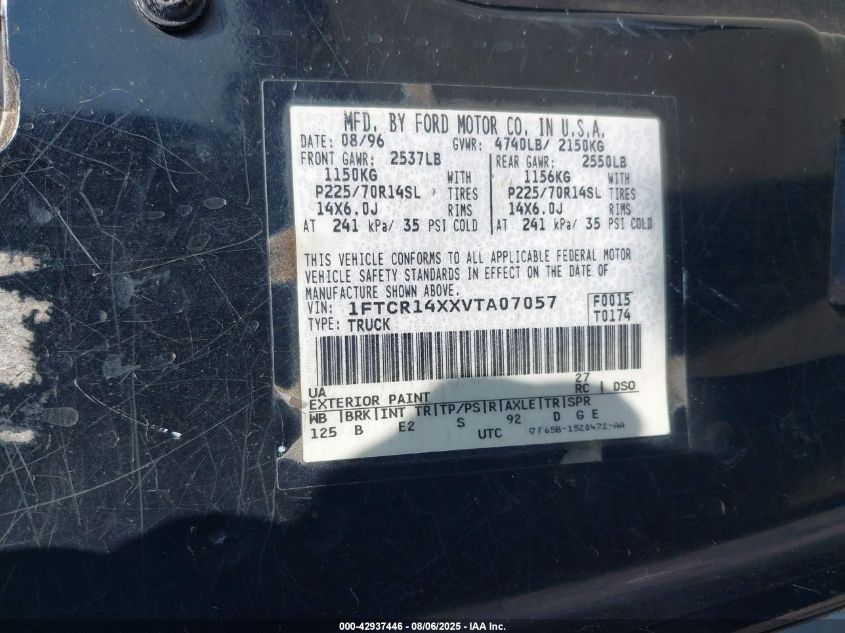 1997 Ford Ranger Splash/Xlt VIN: 1FTCR14XXVTA07057 Lot: 42937446