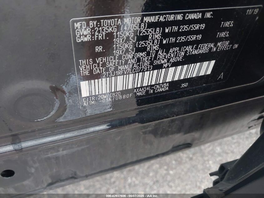 2020 Toyota Rav4 Adventure VIN: 2T3J1RFV7LC077913 Lot: 42937606