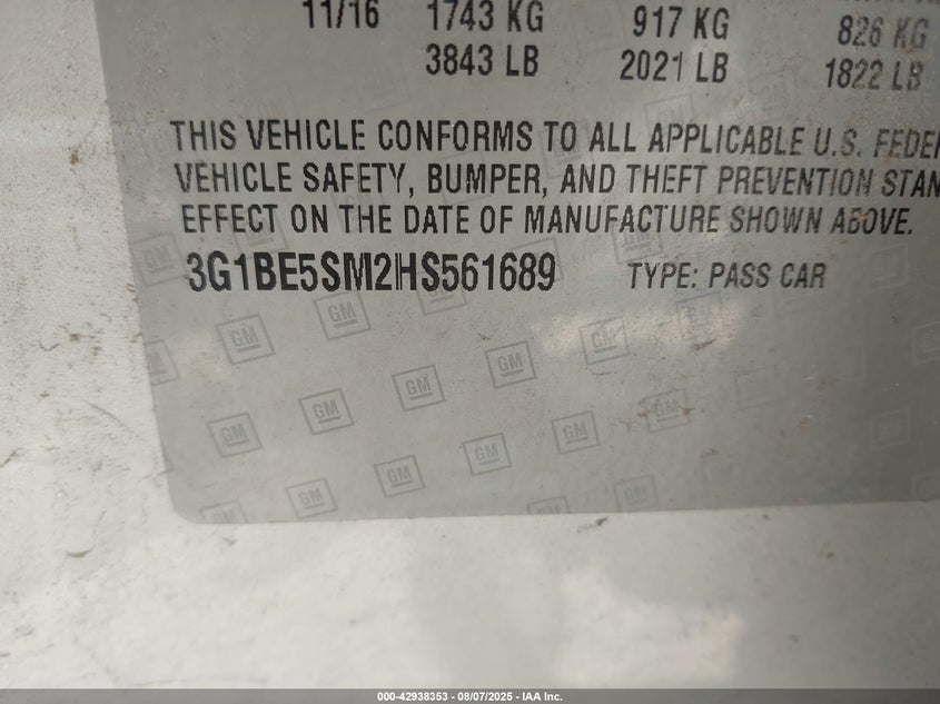 2017 CHEVROLET CRUZE LT AUTO - 3G1BE5SM2HS561689