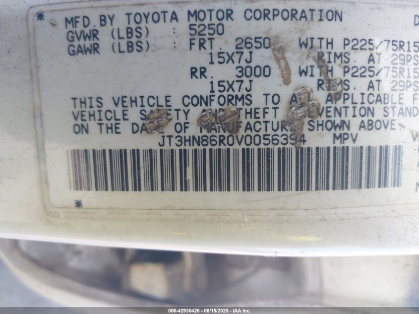 1997 Toyota 4Runner Sr5 VIN: JT3HN86R0V0056394 Lot: 42938426