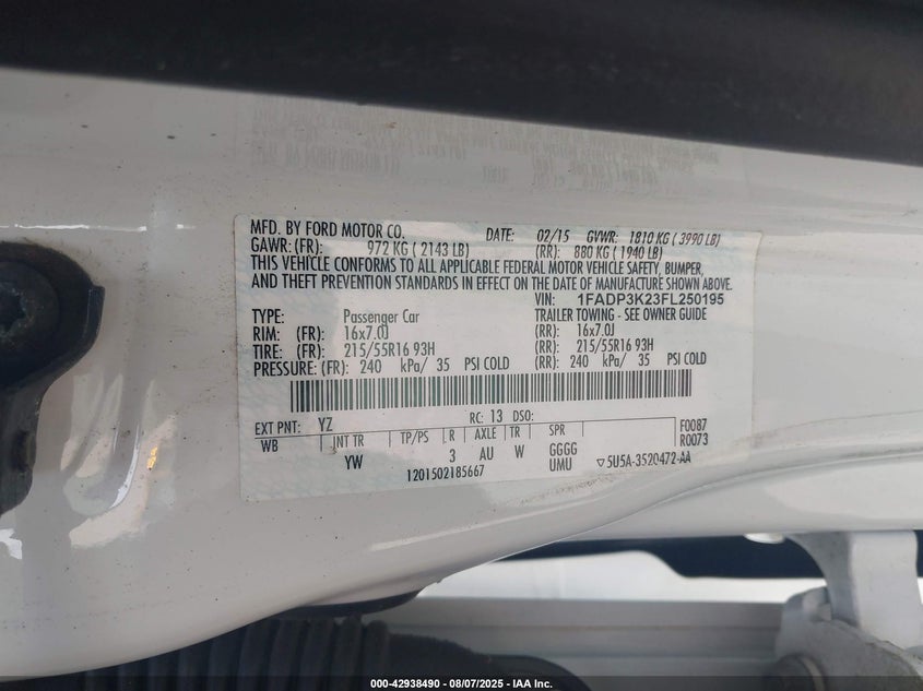 2015 FORD FOCUS SE - 1FADP3K23FL250195