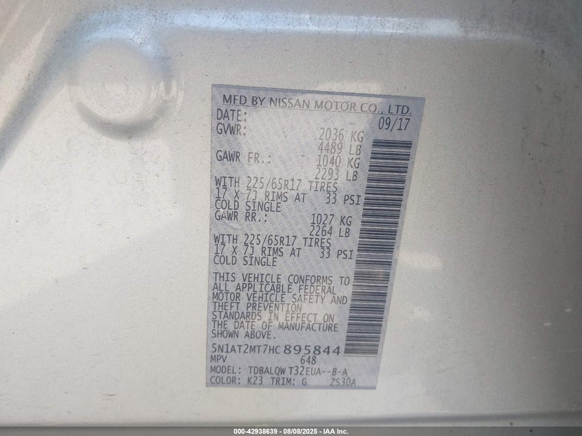 2017 NISSAN ROGUE SV - 5N1AT2MT7HC895844