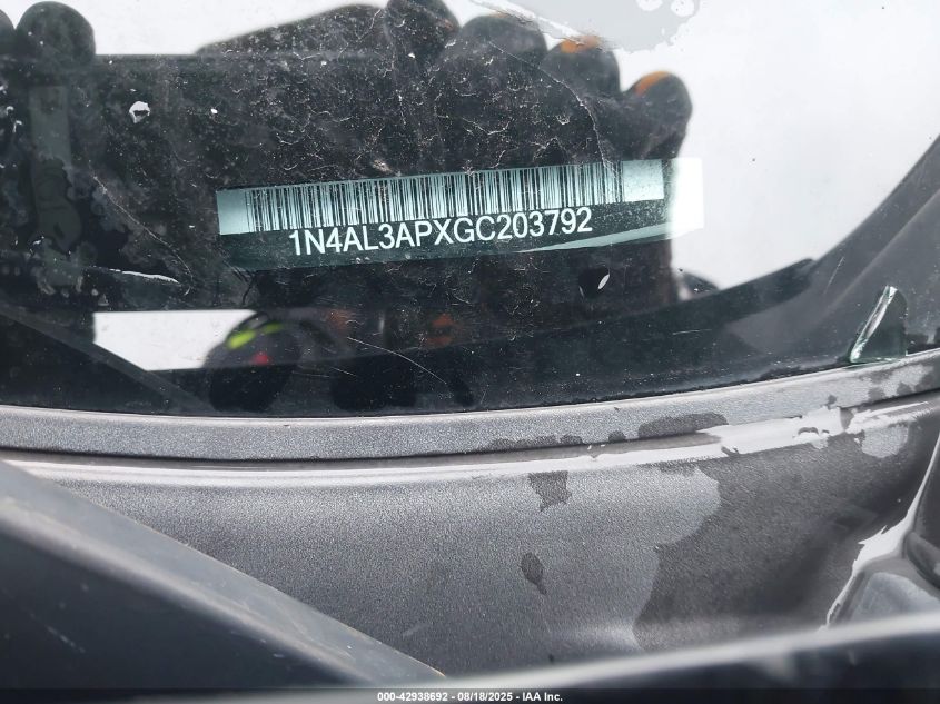 2016 Nissan Altima 2.5/2.5 S/2.5 Sl/2.5 Sr/2.5 Sv VIN: 1N4AL3APXGC203792 Lot: 42938692