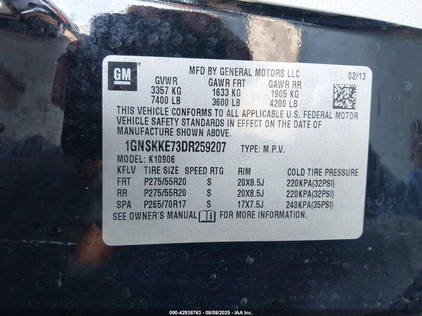 2013 CHEVROLET SUBURBAN 1500 LTZ - 1GNSKKE73DR259207