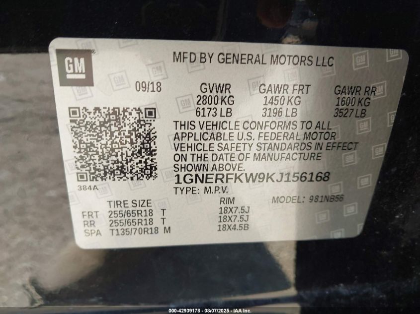 2019 Chevrolet Traverse Ls VIN: 1GNERFKW9KJ156168 Lot: 42939178