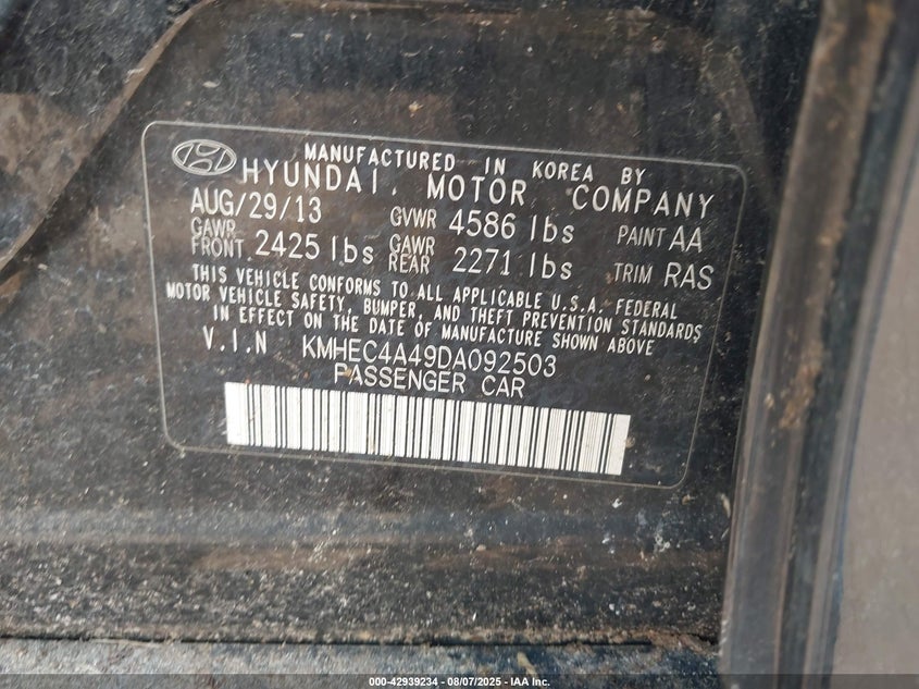 2013 HYUNDAI SONATA HYBRID LIMITED - KMHEC4A49DA092503