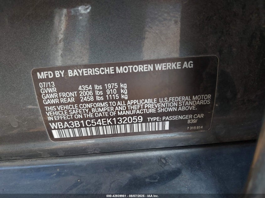 2014 BMW 320I - WBA3B1C54EK132059