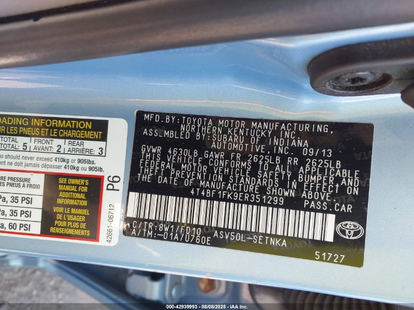 2014 TOYOTA CAMRY LE - 4T4BF1FK9ER351299
