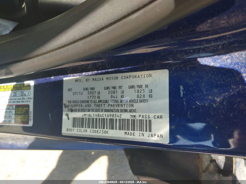 2012 Mazda Mazda3 I Touring VIN: JM1BL1V84C1698342 Lot: 42940029